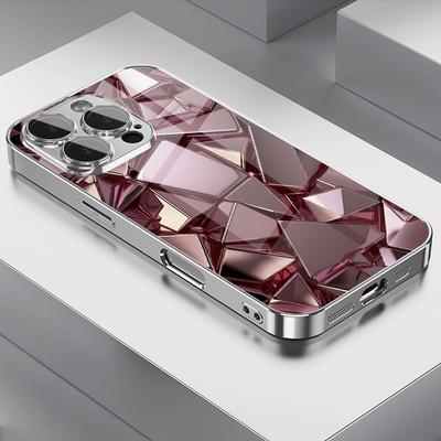 Roségold Schimmerndes Geometrisches Muster Galvanisierte Glas Hülle Für iPhone 17 16 15 14 13 12 11 Pro Max Plus 16E 17 Air Cover