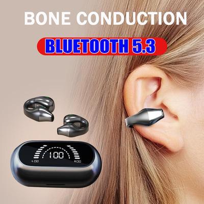 Novo fone de ouvido de condução óssea bluetooth 5.2 clipe de orelha brinco sem fio fones de ouvido esportivos gancho de orelha com microfone