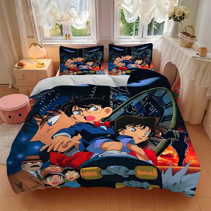 Detective Conan Mystery Print 3Pcs Bedding Setduvet Cover With 2 Bedropillowcase Home Birthday Gift