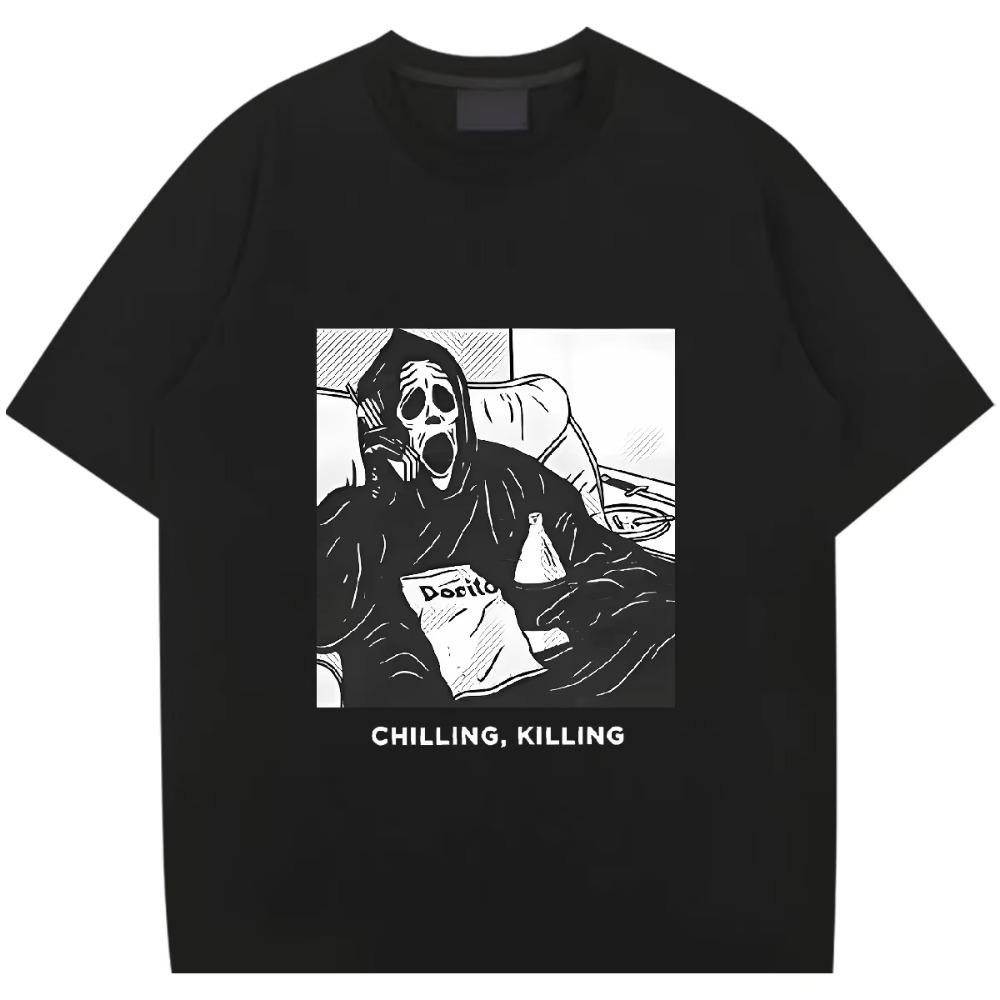 Grim Reaper Skull Prints Men's Cotton Tee Clothing Creativity All-match Short Sleeve Fashion Casual Loose Tops Men T-Shirt