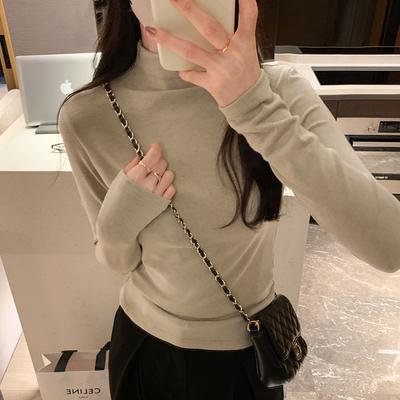 Solid Color Half-turtle Collar Bottoming Shirt for Women In Autumn and Winter New Tight-fitting Short Inner Long-sleeved T-shirt Versatile Top