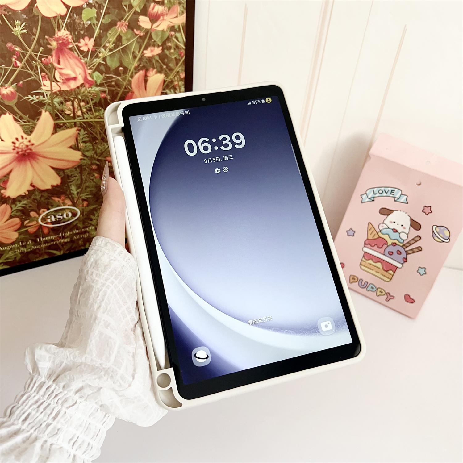 

For Samsung Galaxy Tab A9 Case Solid Color TPU Tablet Cover with Pencil Holder Purple