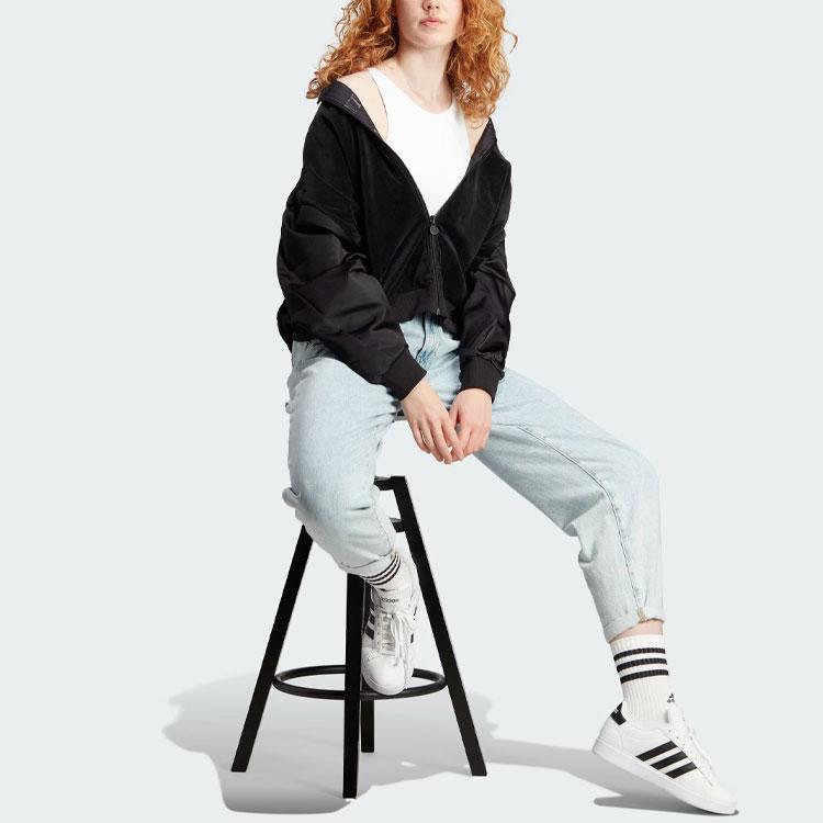 adidas Women's Reversible Velvet Splicing Bomber Jacket Black IA3173