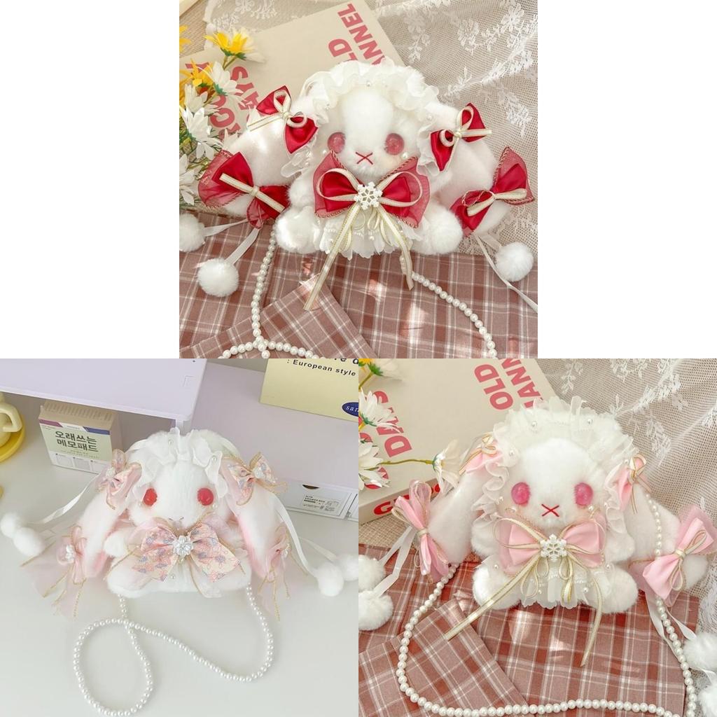 Cute Lolita Plush Bunny Backpack With Butterfly Bow For Girls Daily Use