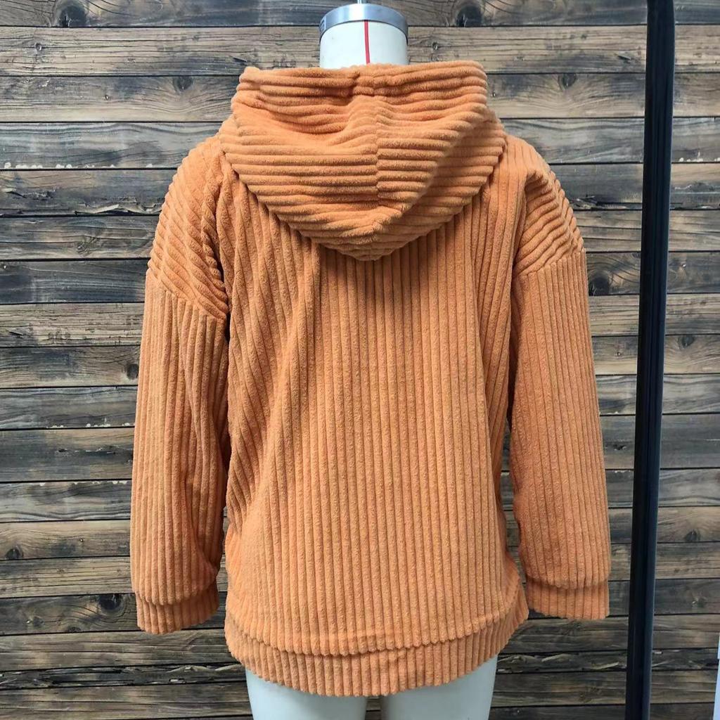 Women's Plus Size Sweatshirt Thickened Corduroy Long Sleeve Solid Color Kangaroo Pocket Sling Hoodie