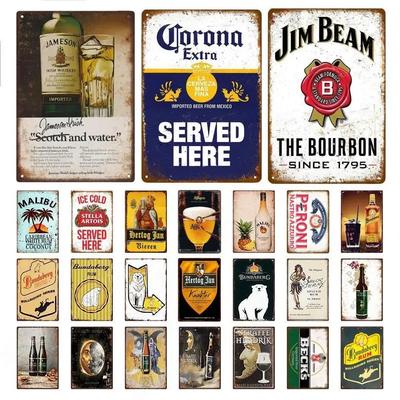 Vintage Retro Beer Wine  Whiskey Metal Poster  Malibu Tin Sign for Pub Club Bar Man Cave  Decorative Wall Plates Decor