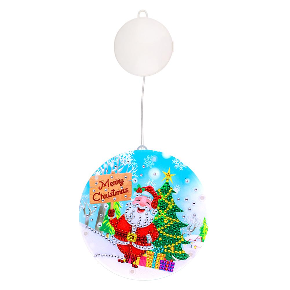 Doppelseitige Weihnachts-Thema Diamantmalerei Batteriebetriebener Kronleuchter 5D DIY Diamantmalerei Fensterlicht für Fensterdekoration