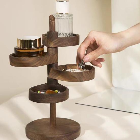 Yousheng Rotatable Storage Rack, Multi-Purpose Wooden Organizer, Space-Saving Portable Jewelry Holder, for Kitchen Bathroom Bedroom