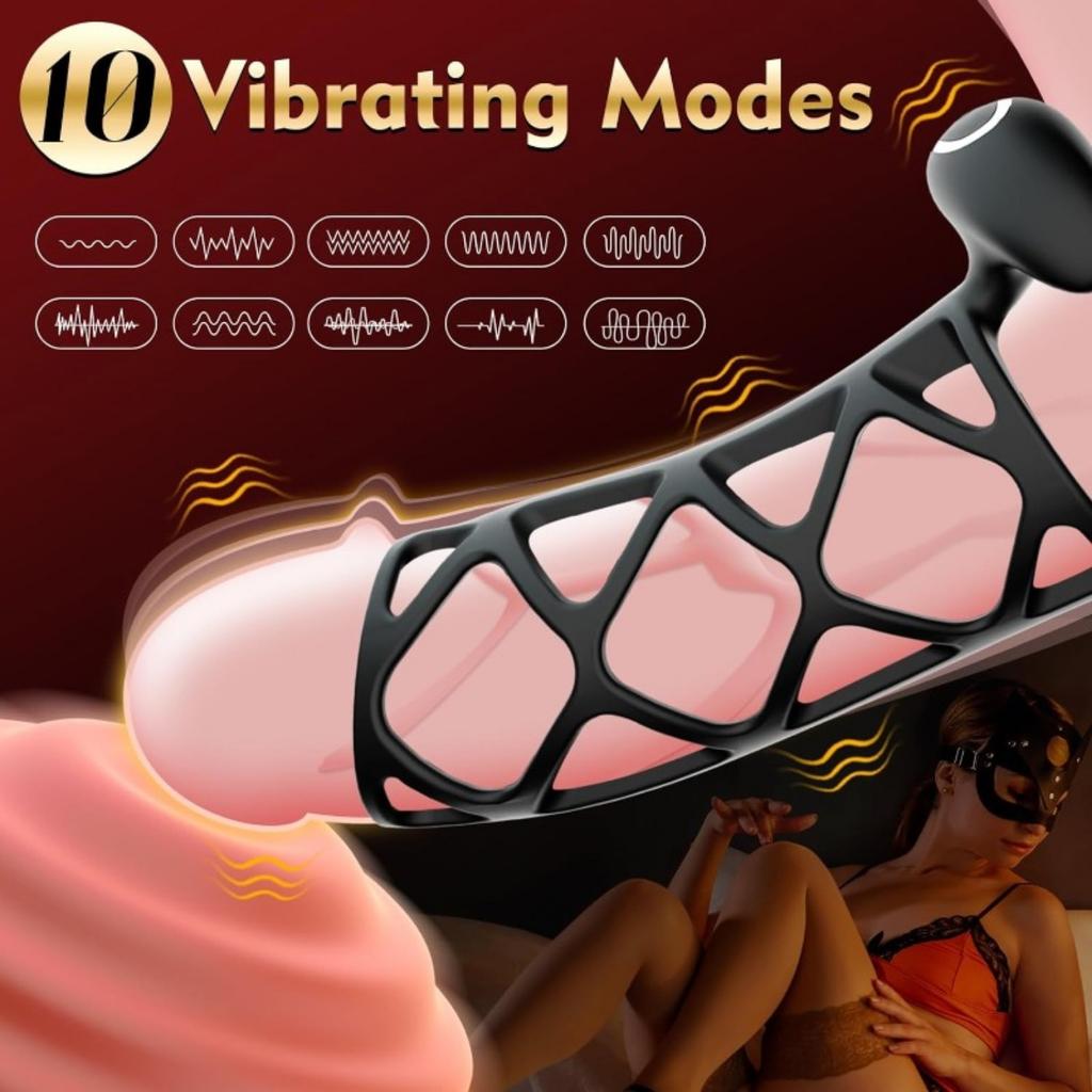 Vibrating Penis Ring Silicone Cock Cage Testicle Ring Ejaculation Delay Erection Cock Rings Sex Toys for Adults Sex Products
