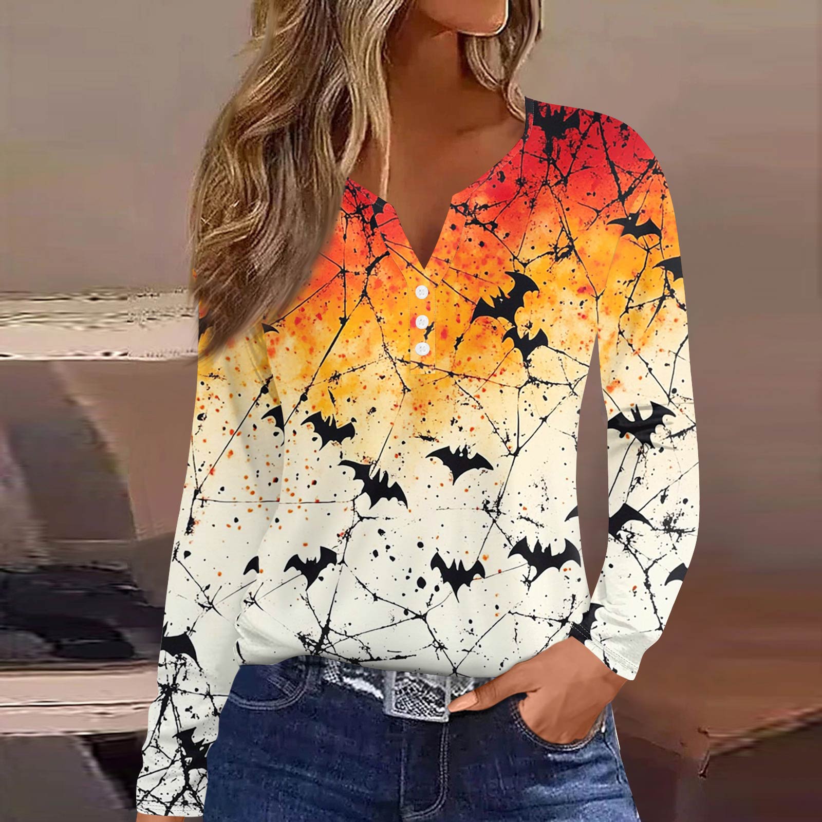 

Жен. Футболка Футболка на пуговицах с длинным рукавом Повседневные Выходные Мода Классический Топ с v-образным вырезом Обычный XL жёлтый