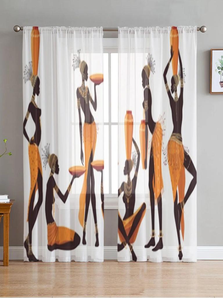 African Women Bottle Sheer Window Curtains For Living Room Bedroom Girls Room Decoration Tulle Curtains