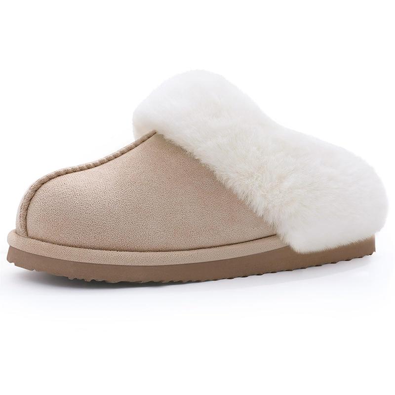 Fashion Kidmi Woman Slippers Indoor Outdoor Fuzzy House Slippers for Women Fluffy Memory Foam Suede Slippers Faux Fur Collar Woman Shoes