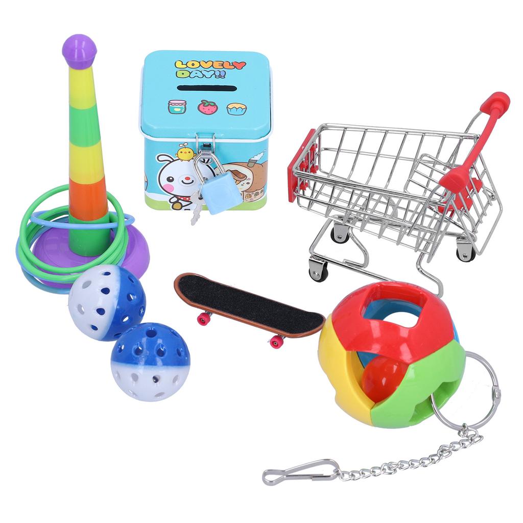 7pcs Parrot Puzzle Toys Set Mini Cart Training Rings Skateboard Bell Ball Kit for Birds