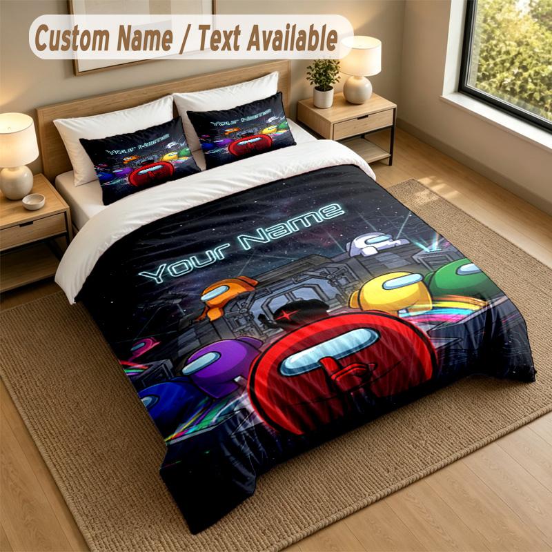 Set Biancheria da Letto 3 Pezzi con Nome Personalizzato, Among Us 1 Copripiumino 2 Federe Biancheria da Letto Morbida per Regalo