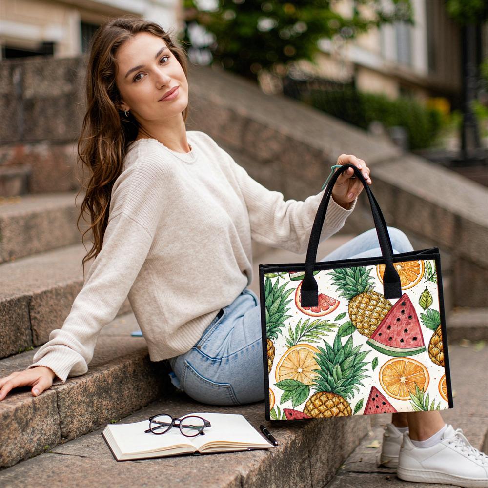 Summer Fruit Print Tote Bag Casual Portable Handbag For Daily Shopping