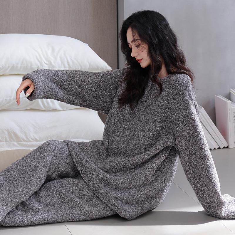 Pyjama Damen Herbst und Winter Halb-Fleece Fleece Verdickt Warm Korallenfleece Loungewear Anzug Winter