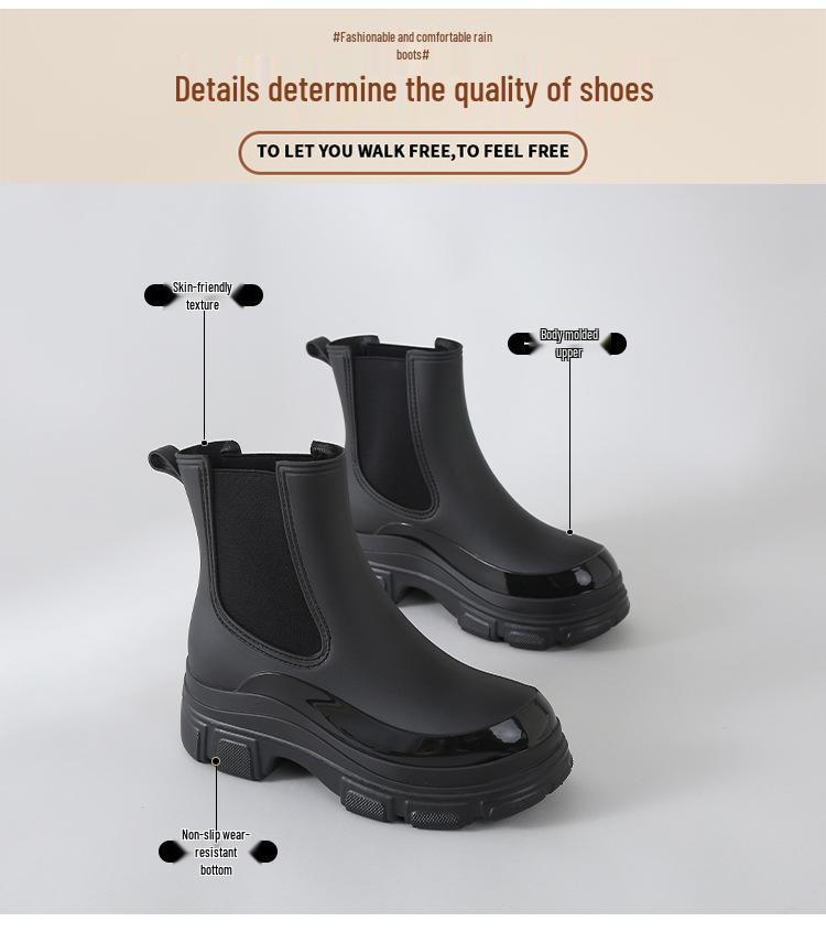 Korean Style Women's Waterproof Chelsea Rain Boots - Mid-Calf Rubber Overshoes with Thick Sole Fashion.