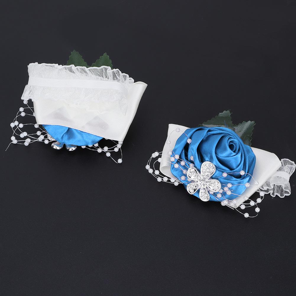 2pcs Hand Flower Bridesmaid Wrist Corsage Wedding Decorations    ;Wine Red: