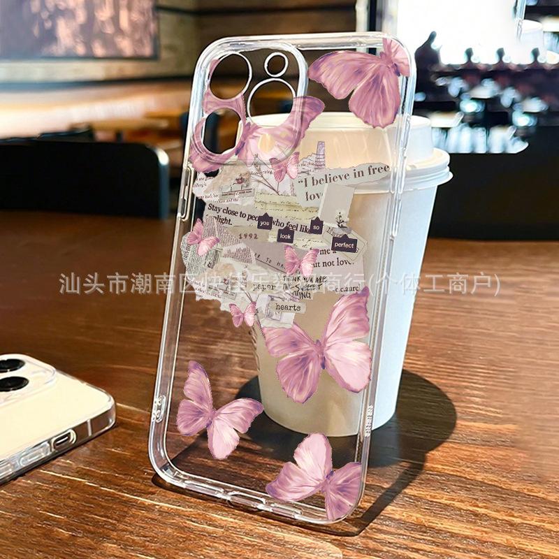 Colorful butterfly iPhone16ProMax/15/14/13 series mobile phone case 11/12 transparent 17ProMax soft