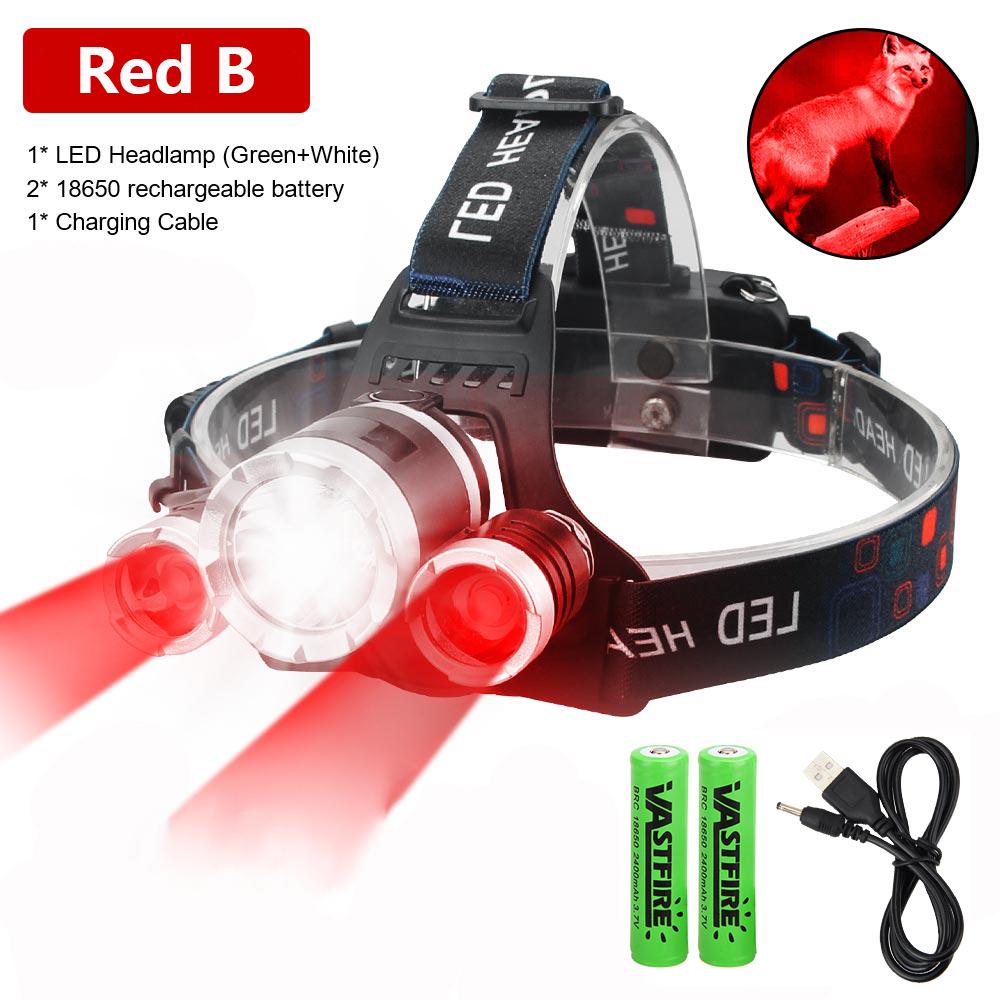 Super Bright LED Headlamp White+Red Light Lamp Beads Waterproof Headlight Power Display Suitable Exploration Hunting Fishing