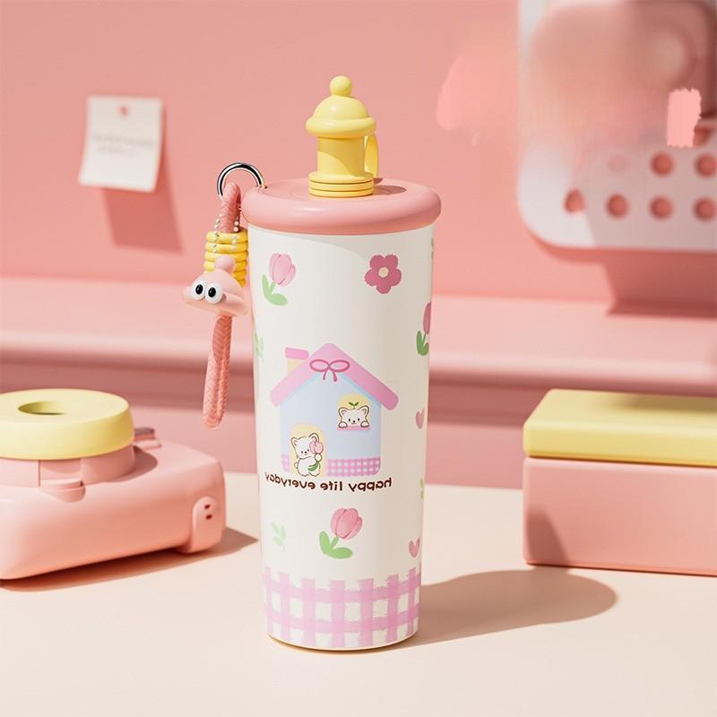 

Bear Cake Cat Printed 700ml Stainless Steel Insulated Cup Large Capacity Gift розовый