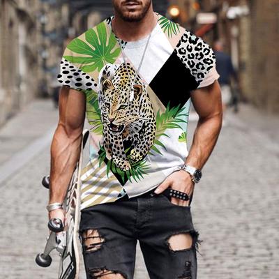 Camiseta Masculina de Verão Padrão Leopardo Premium Estampada 3D Vintage Harajuku Casual Manga Curta Camiseta Tops Unissex