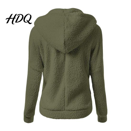 Casual Warm Jacket Women Full Zip Fleece Hoodie Solid Color Hooded for Coat with Pockets Fall Winter Loose Fit Daily Wear