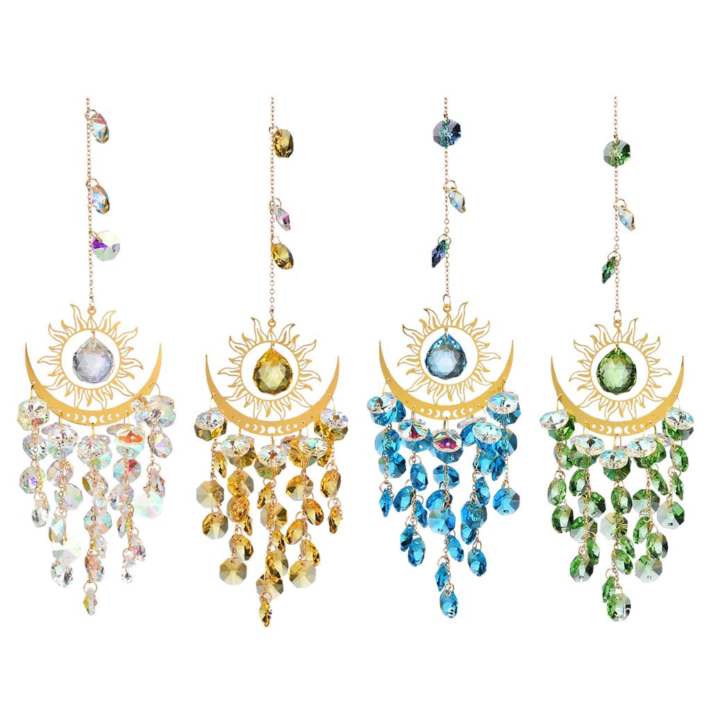 Garden Yard Decor Sun Moon Crystal Suncatcher Wind Chime Hanging Ornament Outdoor Home Decoration Gift