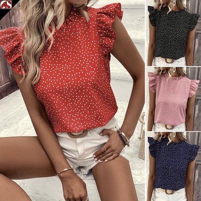 Summer Women's Ruffled Polka Dot Sleeveless Printed Fresh and Sweet Shirt Top