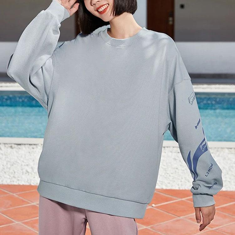Li-Ning Color Block Logo Print Loose Pullover Sweatshirt Unisex sweatshirt Gray AWDRD38-5