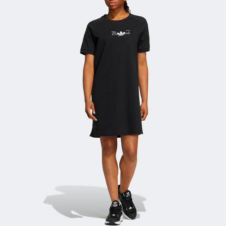 Adidas Originals Einfarbiges Logo Sport Colorblock Kurzarmkleid Damenkleider Schwarz H49564