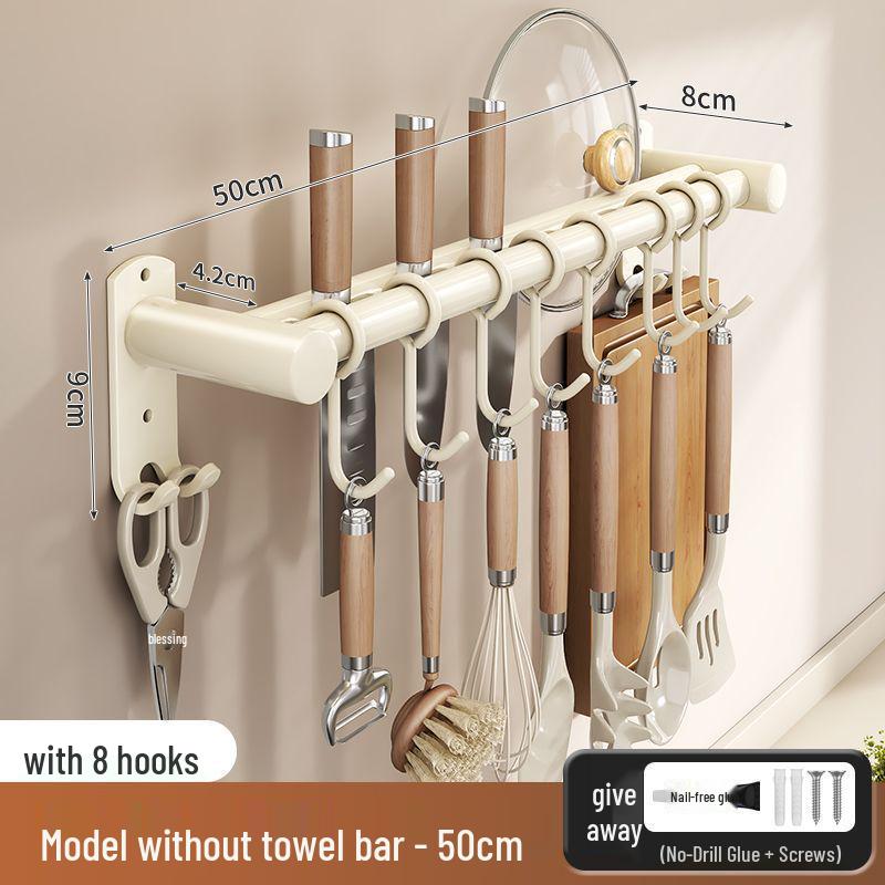 Stainless Steel Wall-Mounted Kitchen Hook & Pot Lid Rack with Knife Holder.