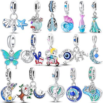 Original Copper Charms Blue Wings Butterflies Moon Stars Seahorses Beads Fit Bracelet Women Diy Anniversary Jewelry Gift