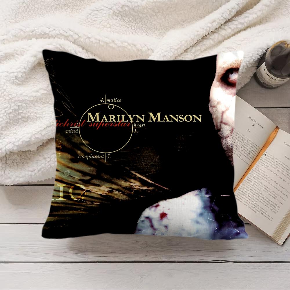 MMarilyn Manson Rock Cushion Cover Silky Short Plush Invisible Zipper Dustproof Sofa Pillow Case for Home Decor