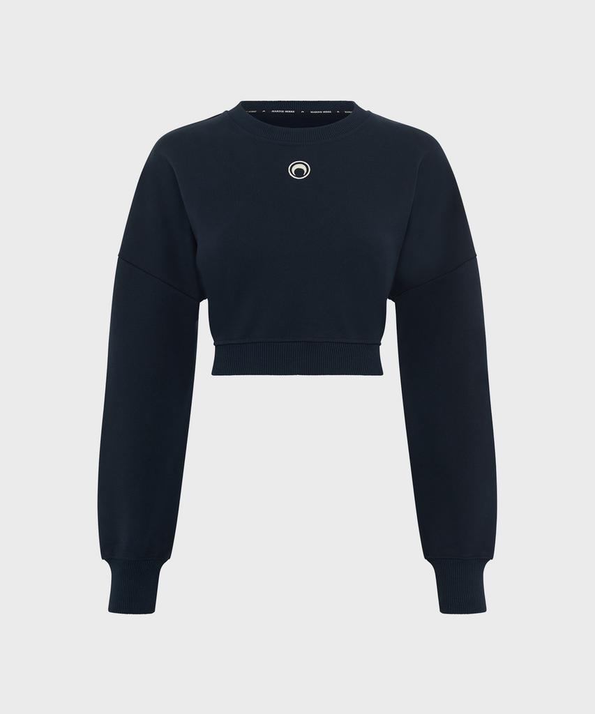 MARINE SERRE (W) Moon Logo Fleece Cropped Sweatshirt Navy Moon Logo Fleece Cropped Sweatshirt