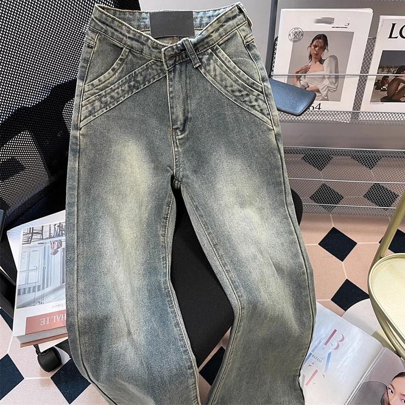 Vintage Streetwear Denim Pants Female High Waist Loose Straight Jean Pants Women Wide Leg Trousers