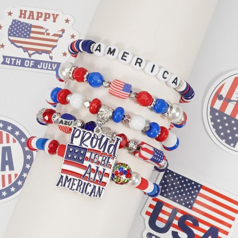 Artificial Crystal Bracelet Elastic Bracelet Independence Day Handmade Bracelet Stackable Bracelets for Adding Charm