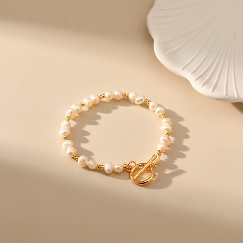 Irregular Natural Pearl Handmade Bracelet Gold Plated Ot Clasp Elegant Sweet Women Jewelry