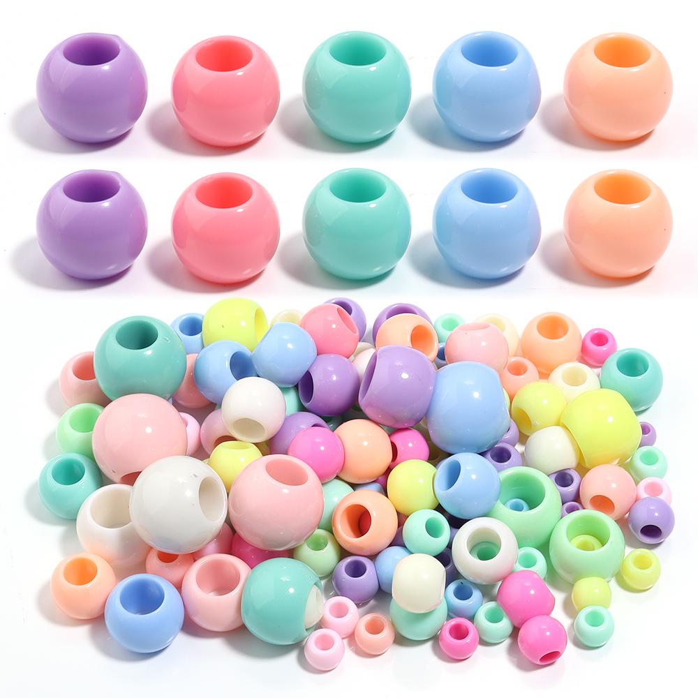 10-200pcs Acrylic Big Hole Beads Candy Color Round Loose Beads for DIY Jewelry Making Bracelets Necklace Keychain Accessories