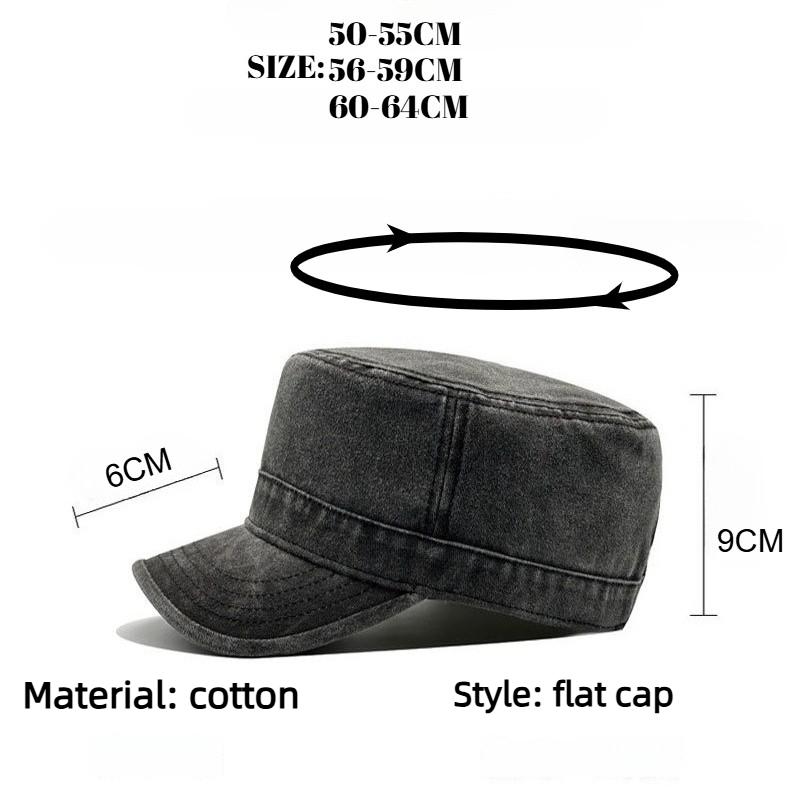 Big Size Cotton Flat Top Military Cap Spring Summer Washed Distressed Pure Cotton Baseball Cap Outdoor Sunscreen Trainee Hat