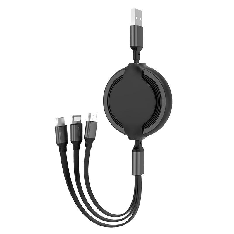 Macaron Retractable 3-in-1 Charging Cable with Double-Sided Logo - Creative Gift and Hot-Selling Mobile Accessory.