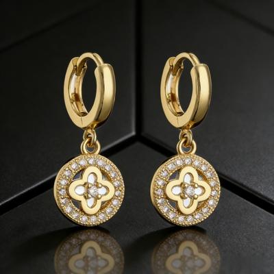 Exquisite Fashion Gold Color Copper Plant Earrings Luxury Cubic Zirconia Flower Dangle Earring Hot Sale Women Party Jewelry Gift