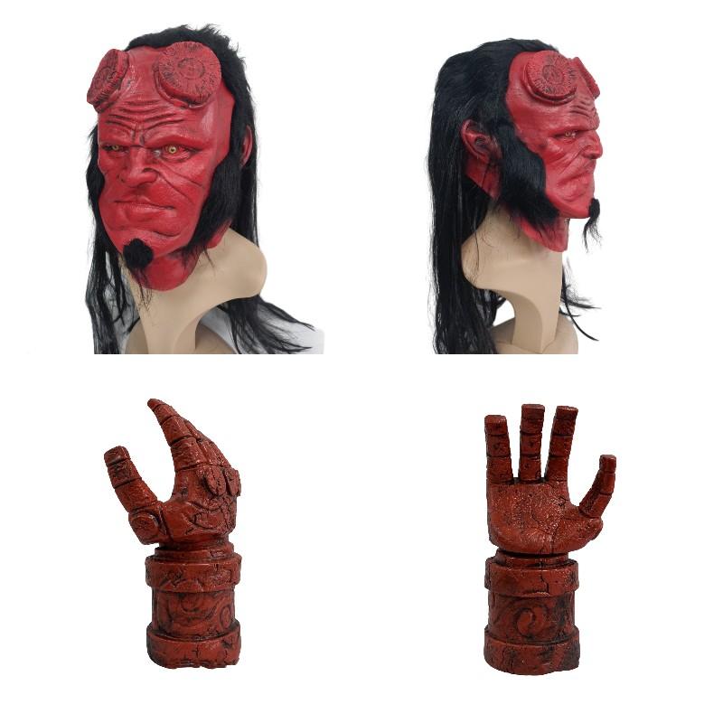 Hellboy Mask Latex Gloves Halloween Terror Props Creativity Party Accessory Cos