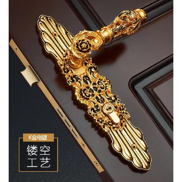 85mm All Copper Hollow Out  Mute Door Lock Indoor Wooden Door Lock Handle Lock Room Door Lock European Luxury Style Villa Lock