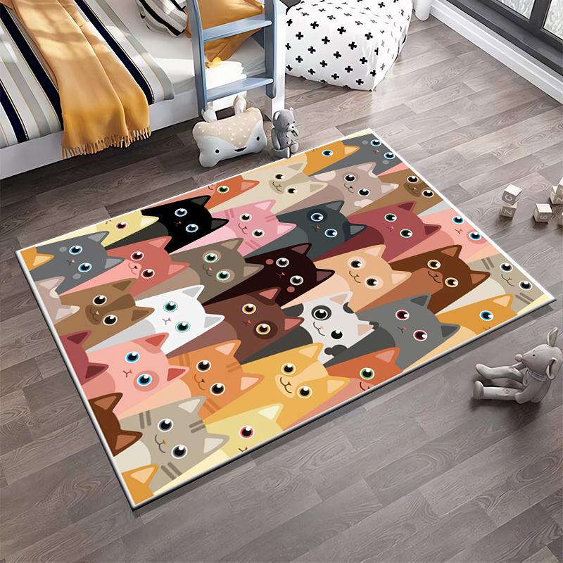 Cute Multicolor Cartoon Cat Pattern Decorative Carpet for1Room Bedroom Suitable for use as an anti-slip1 for1room and bedroom sofas