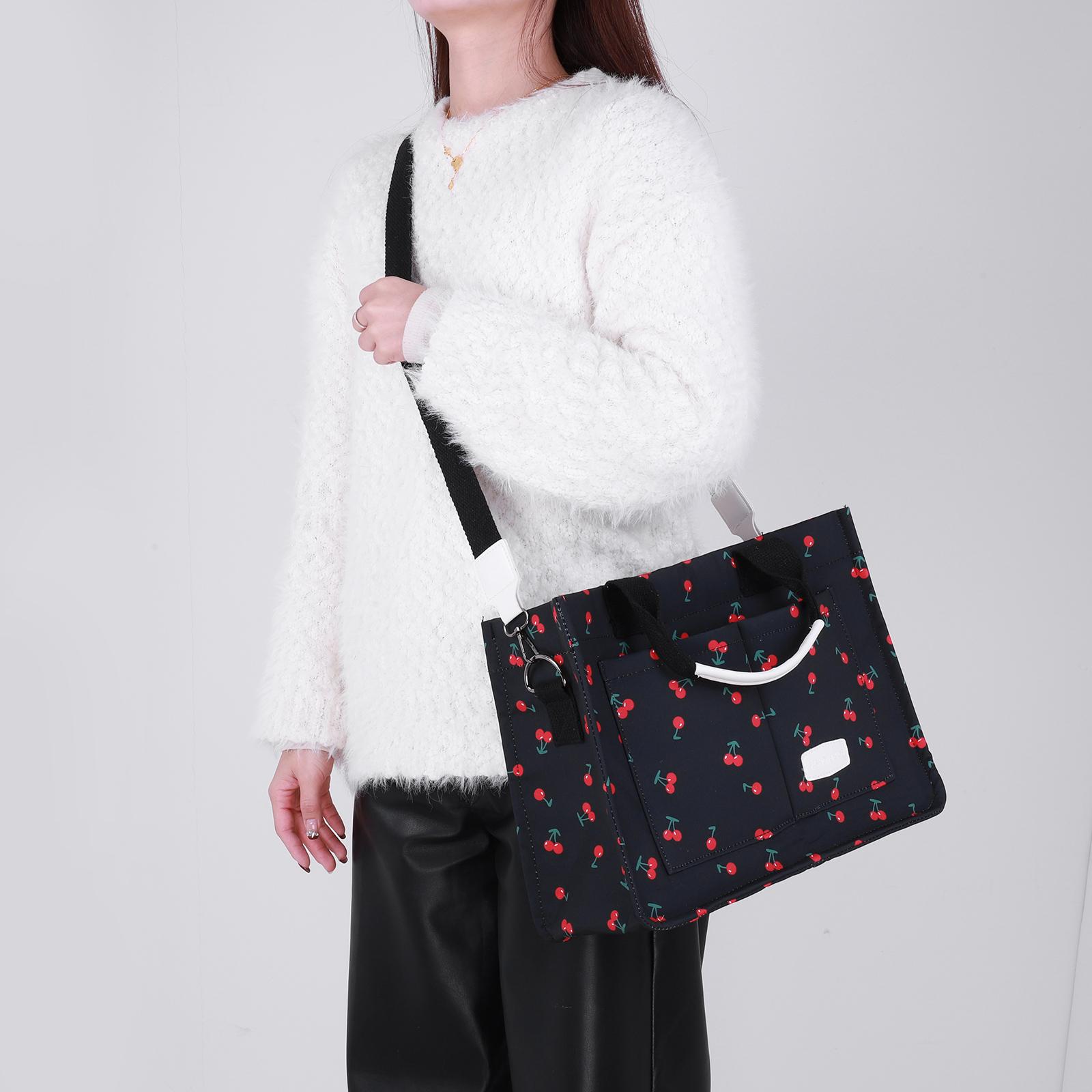 

Женская сумка-тоут с вишневым узором, большая вместительная милая сумка на плечо с вишневым ремнем, повседневная сумка-саквояж с регулируемым ремешком, повседневная сумка для женщин чёрный