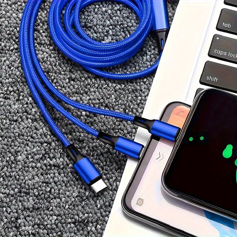 

3-в-1 нейлоновий плетений кабель передачі даних Multi Head 10W Швидка зарядка Кабель для заряджання мобільного телефону синій