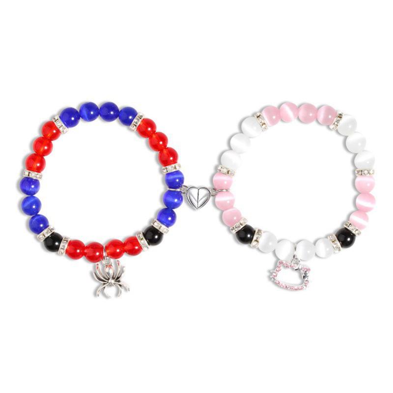 

Spider Cat Pendant Couple Bracelet with Crystal Cat s Eye Stone Magnet