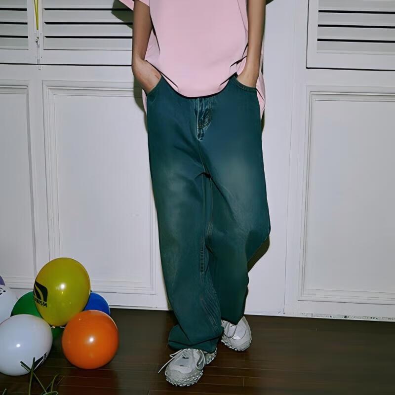 LEMANISM Men's American High Street Loose Straight Jeans