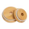 Storage Bottles Silicone Seal Ring Mason Jar Lid With Straw Hole Wide Mouth Cup Bamboo Wood Lids